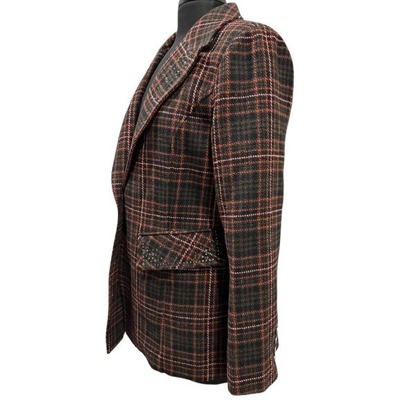 SAM Edelman Margot Mabel Plaid Embellished Blazer Sz L - Picture 4 of 15